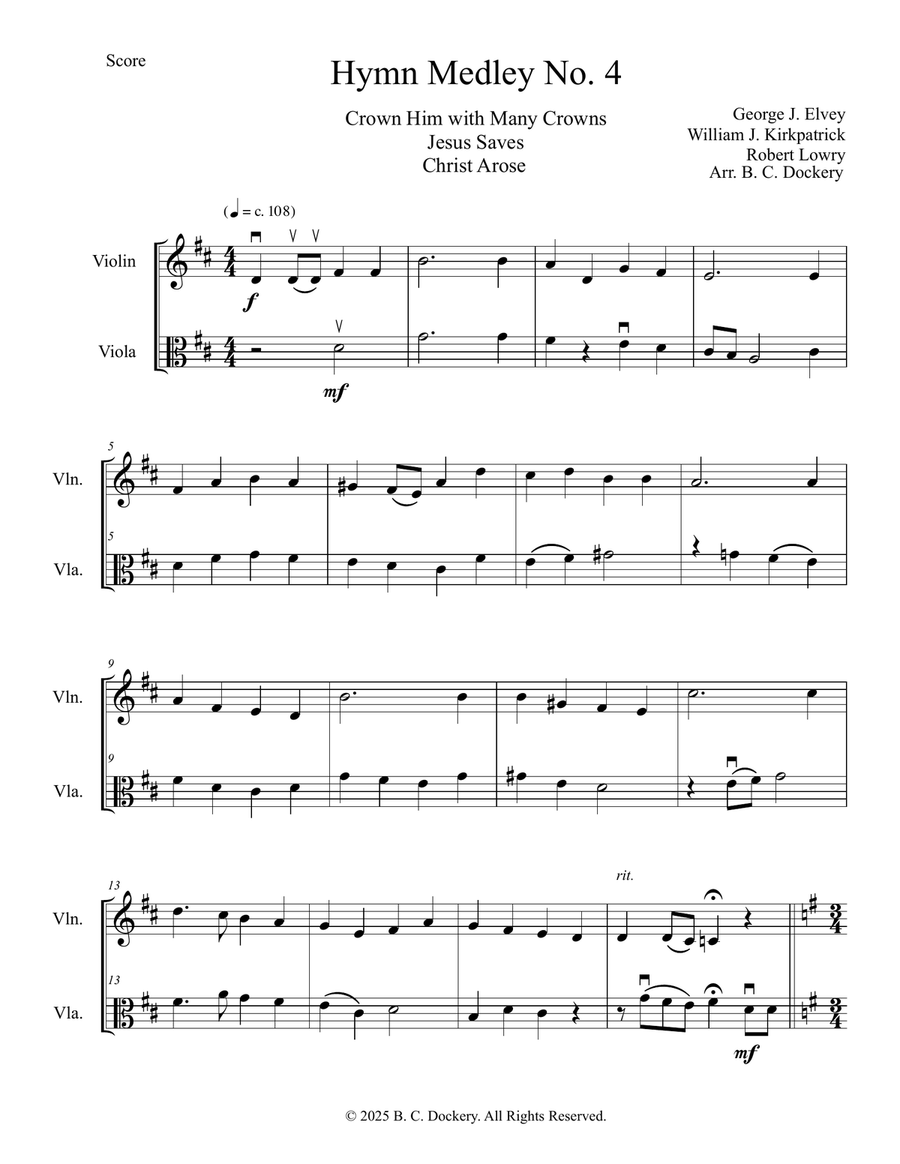 Hymn Medley No. 4 (Violin and Viola Duet) String Duet scores gallery preview page 1