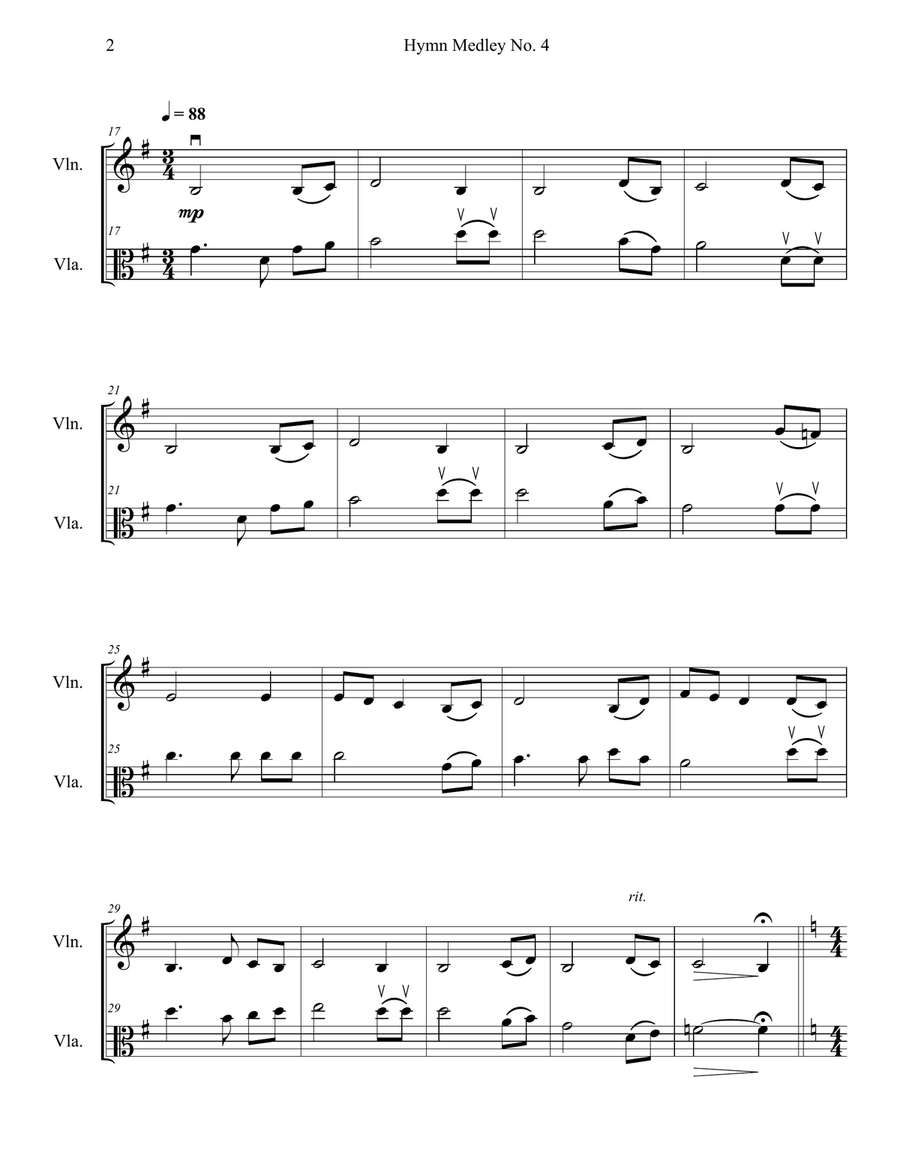 Hymn Medley No. 4 (Violin and Viola Duet) String Duet scores gallery preview page 2