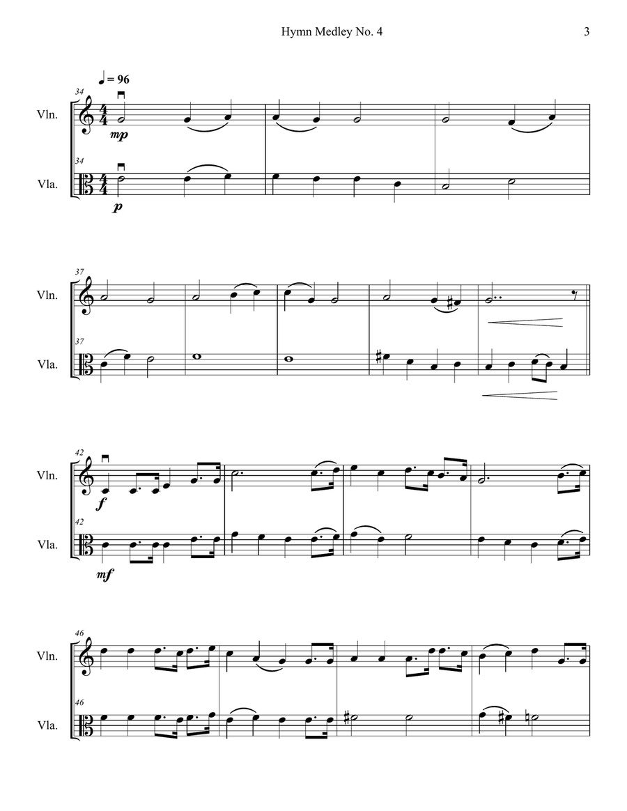Hymn Medley No. 4 (Violin and Viola Duet) String Duet scores gallery preview page 3