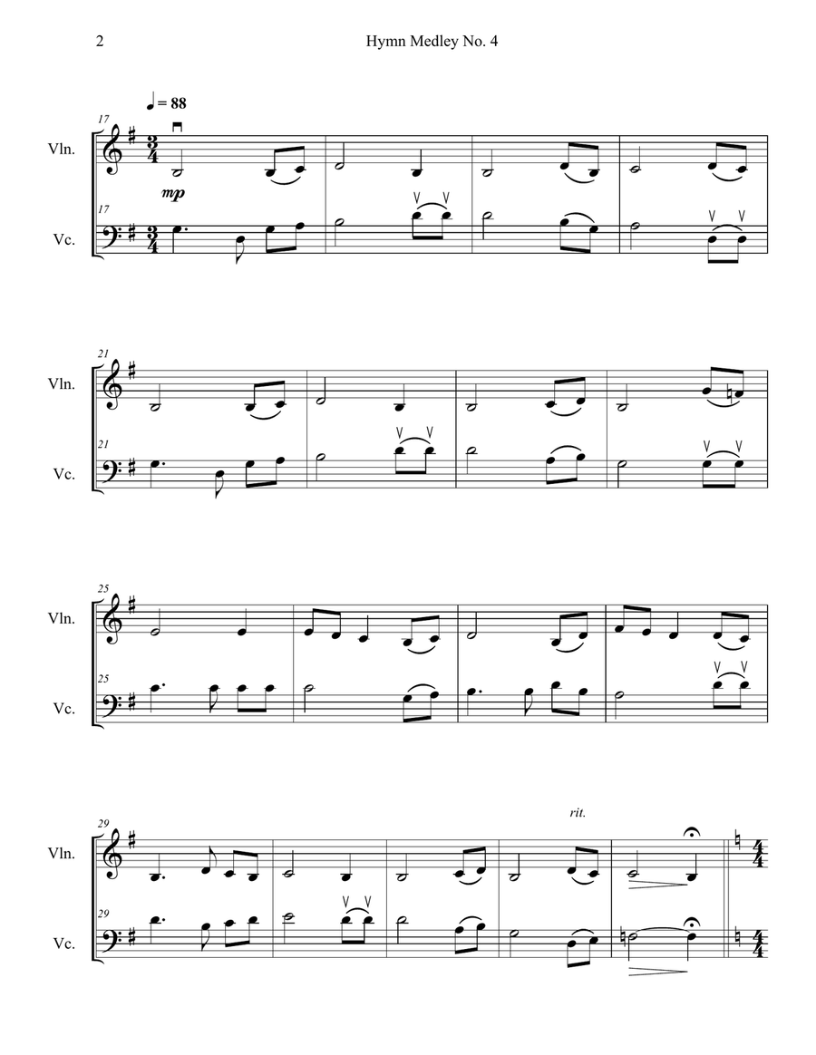 Hymn Medley No. 4 (Violin and Cello Duet) String Duet scores gallery preview page 2