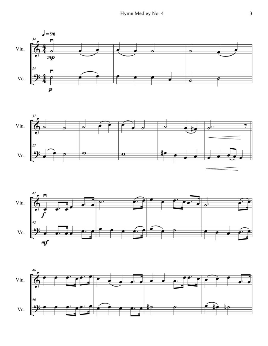 Hymn Medley No. 4 (Violin and Cello Duet) String Duet scores gallery preview page 3