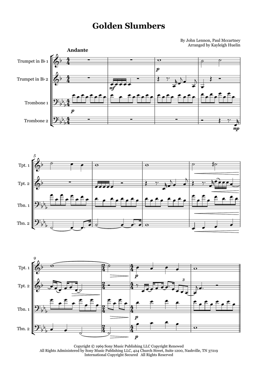 Golden Slumbers Golden Slumbers Brass Quartet scores gallery preview page 1