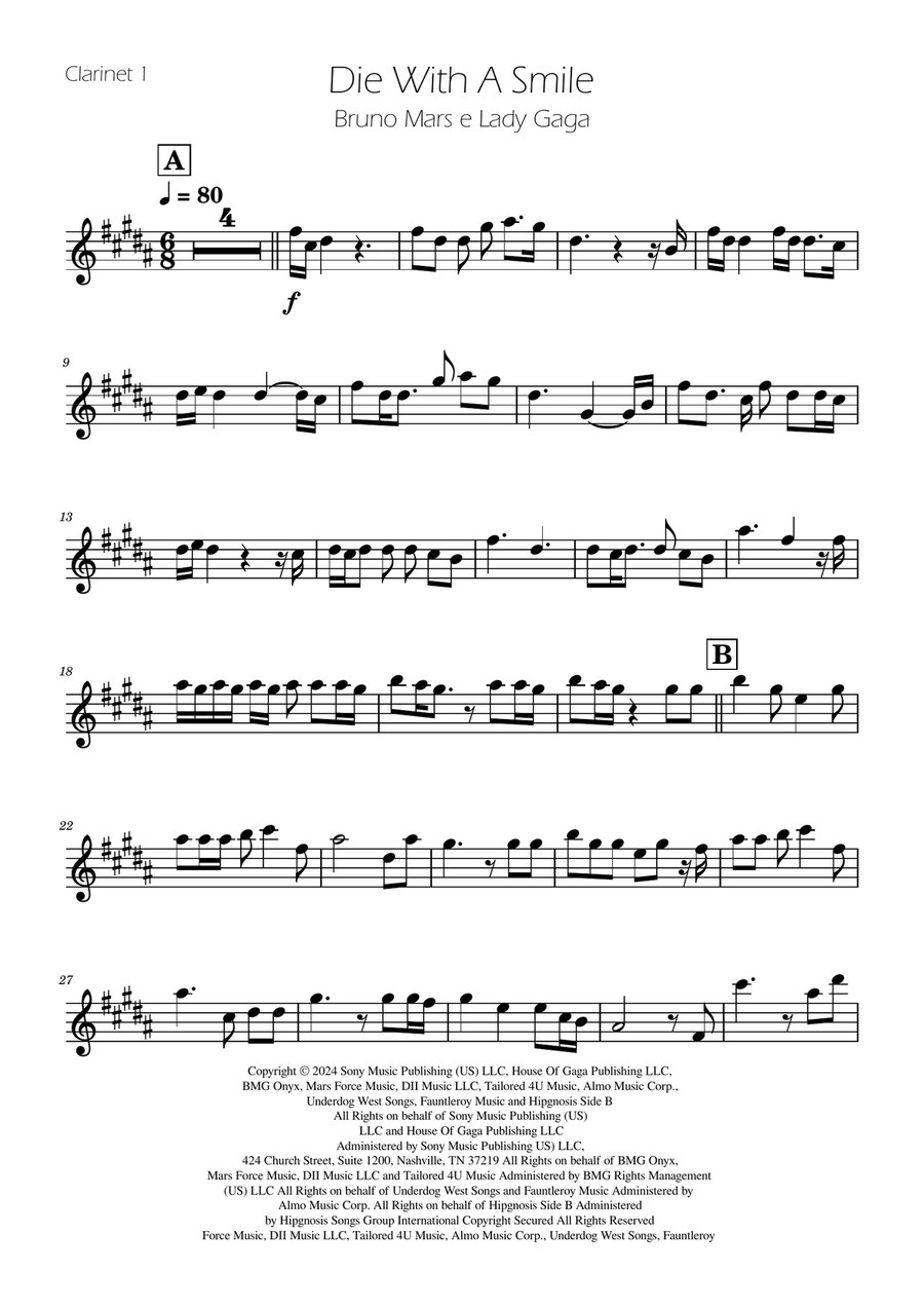 Die With A Smile Clarinet Duet scores gallery preview page 5
