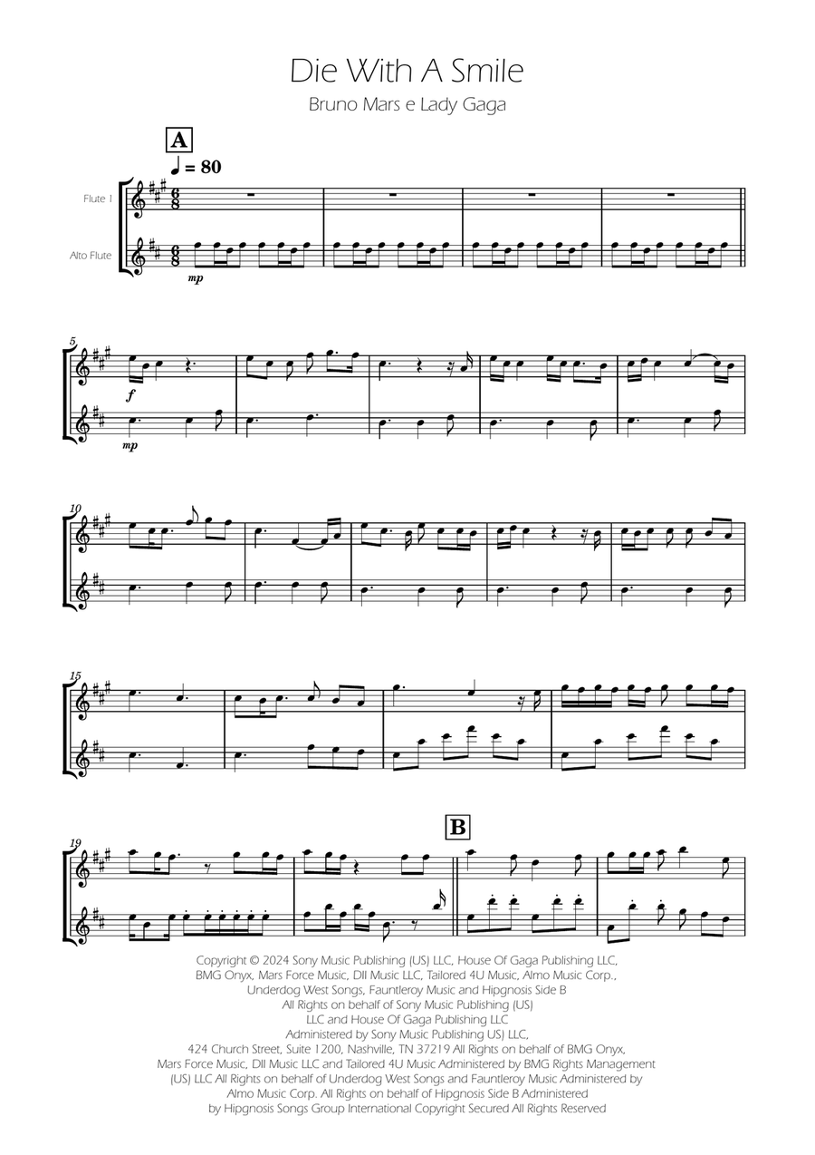 Die With A Smile Flute Duet scores gallery preview page 1