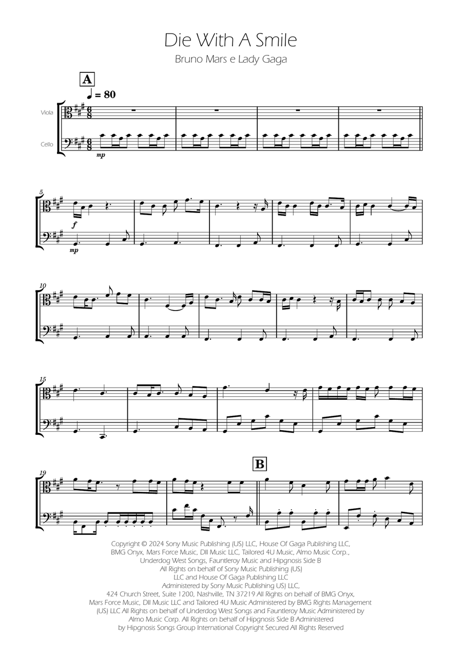 Die With A Smile String Duet scores gallery preview page 1