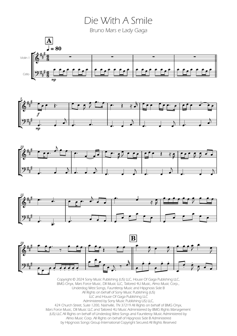 Die With A Smile String Duet scores gallery preview page 1