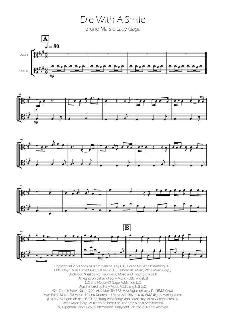Die With A Smile String Duet scores gallery preview page 1