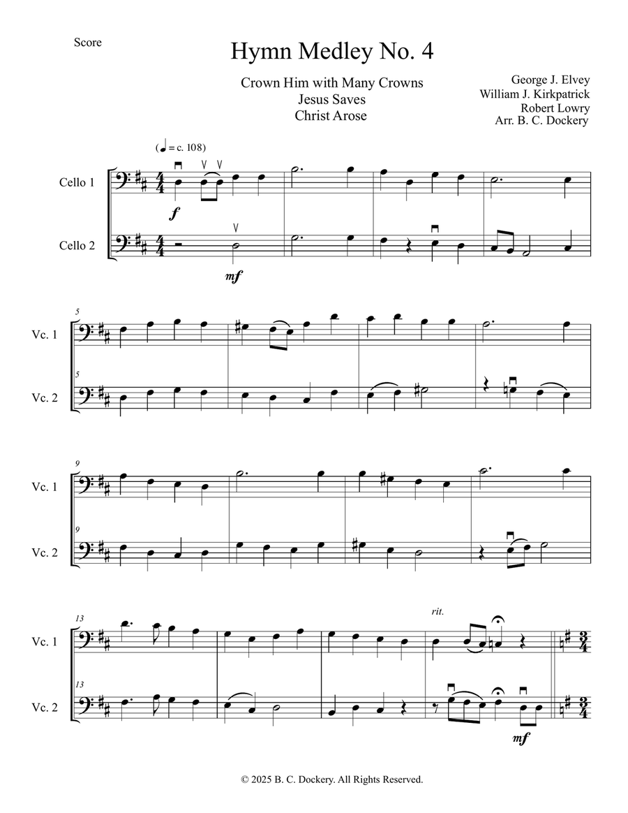 Hymn Medley No. 4 (Cello Duet) String Duet scores gallery preview page 1