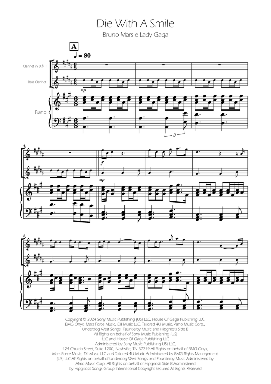Die With A Smile Clarinet Duet scores gallery preview page 1