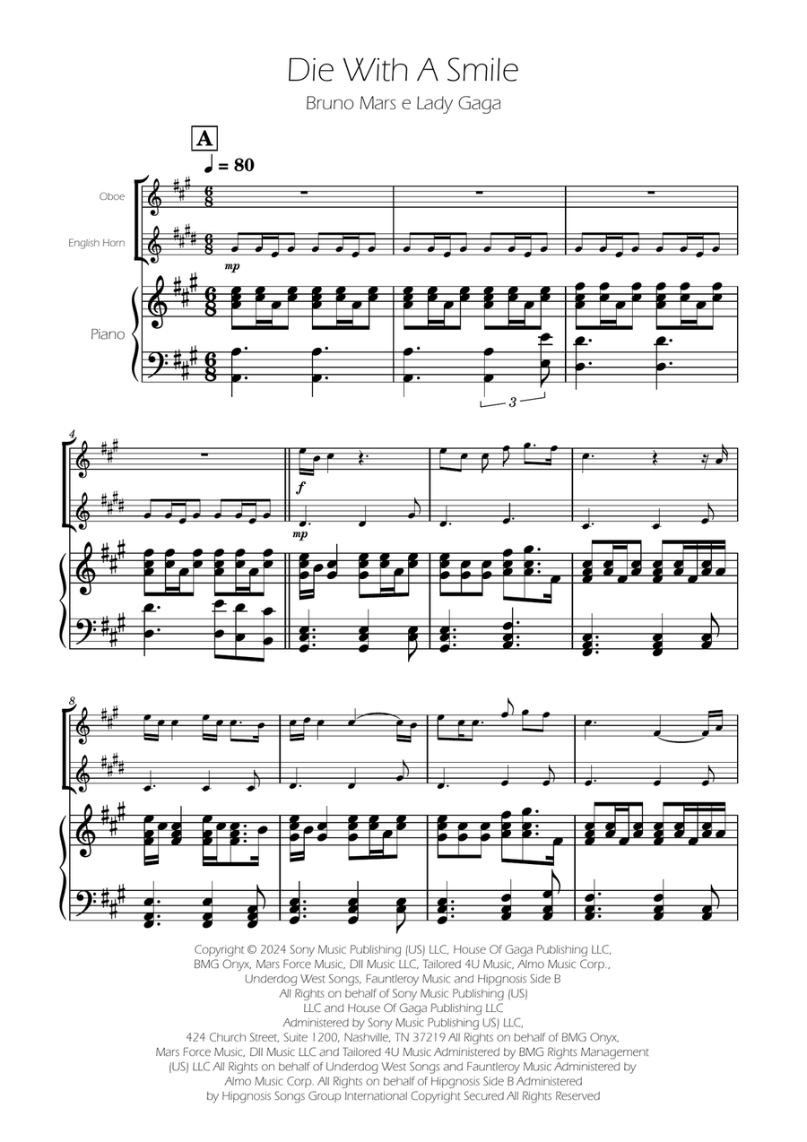 Die With A Smile Woodwind Duet scores gallery preview page 1