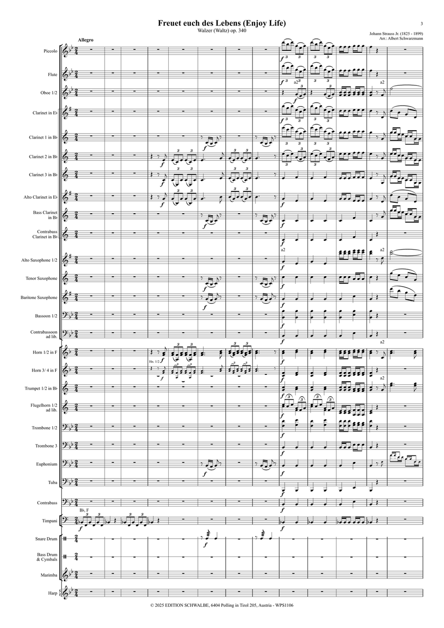 Freuet euch des Lebens (Enjoy Life), Walzer (Waltz) op. 340 Concert Band scores gallery preview page 3