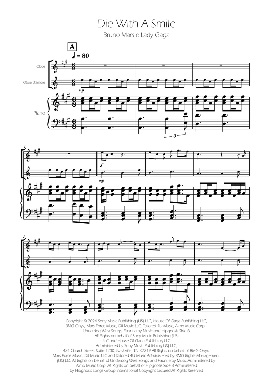 Die With A Smile Woodwind Duet scores gallery preview page 1