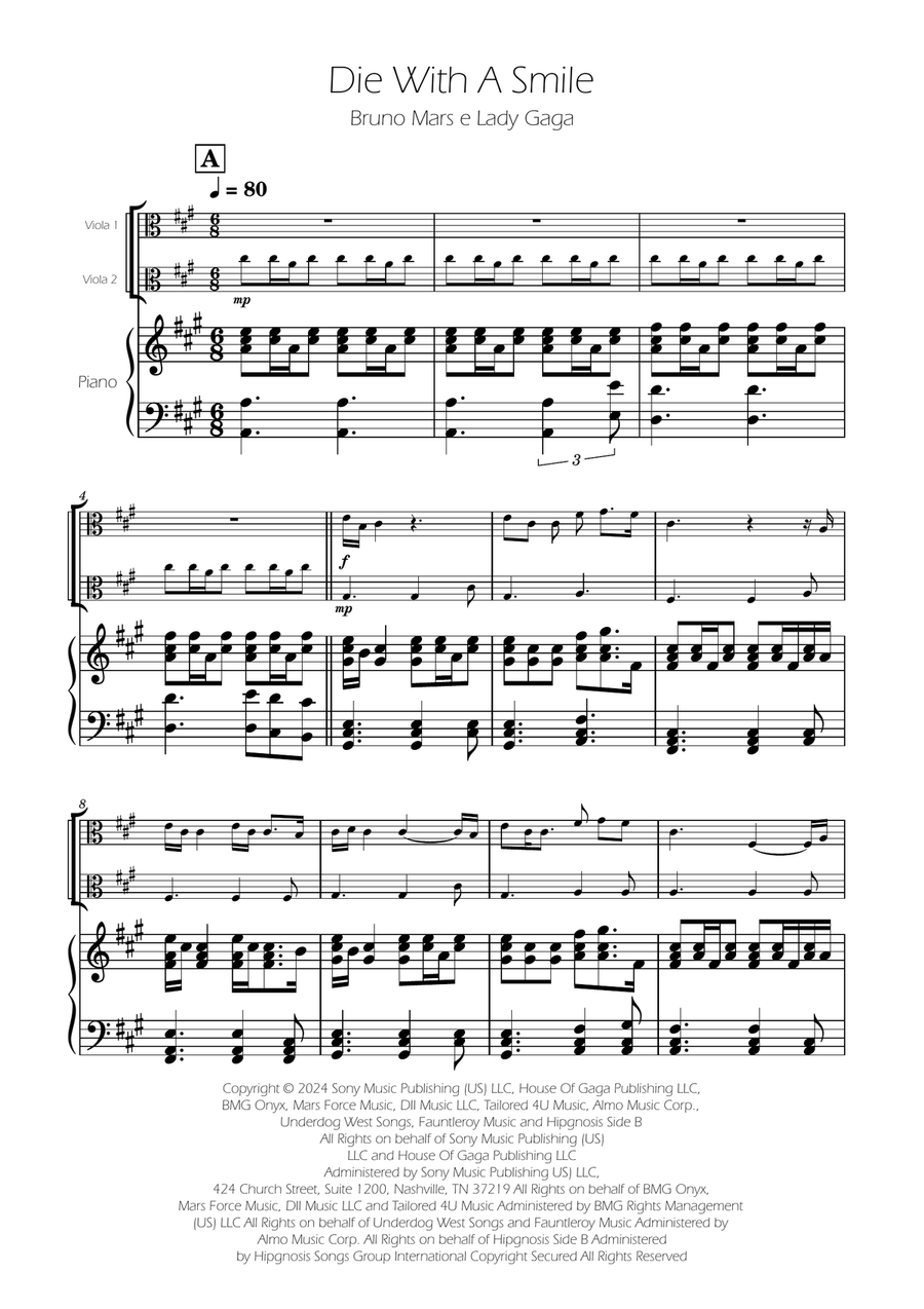Die With A Smile String Duet scores gallery preview page 1
