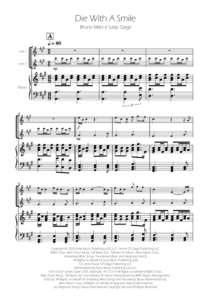 Die With A Smile String Duet scores gallery preview page 1