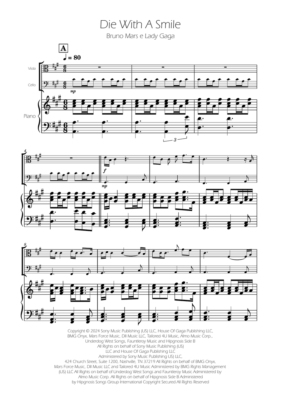 Die With A Smile String Duet scores gallery preview page 1