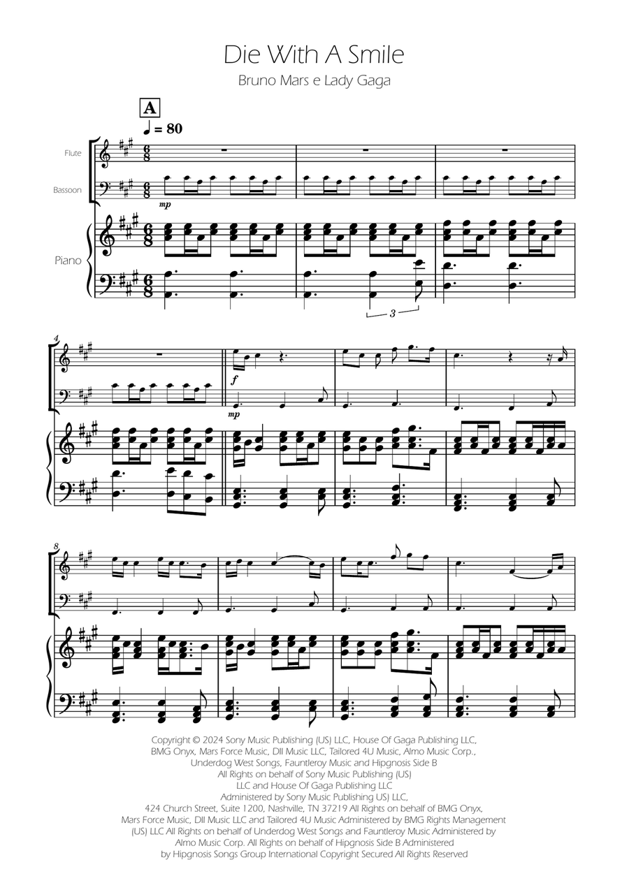 Die With A Smile Woodwind Duet scores gallery preview page 1
