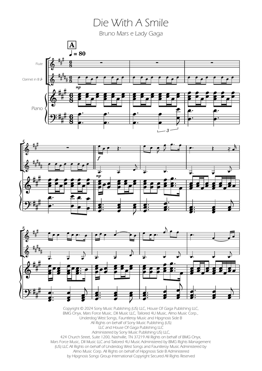Die With A Smile Woodwind Duet scores gallery preview page 1