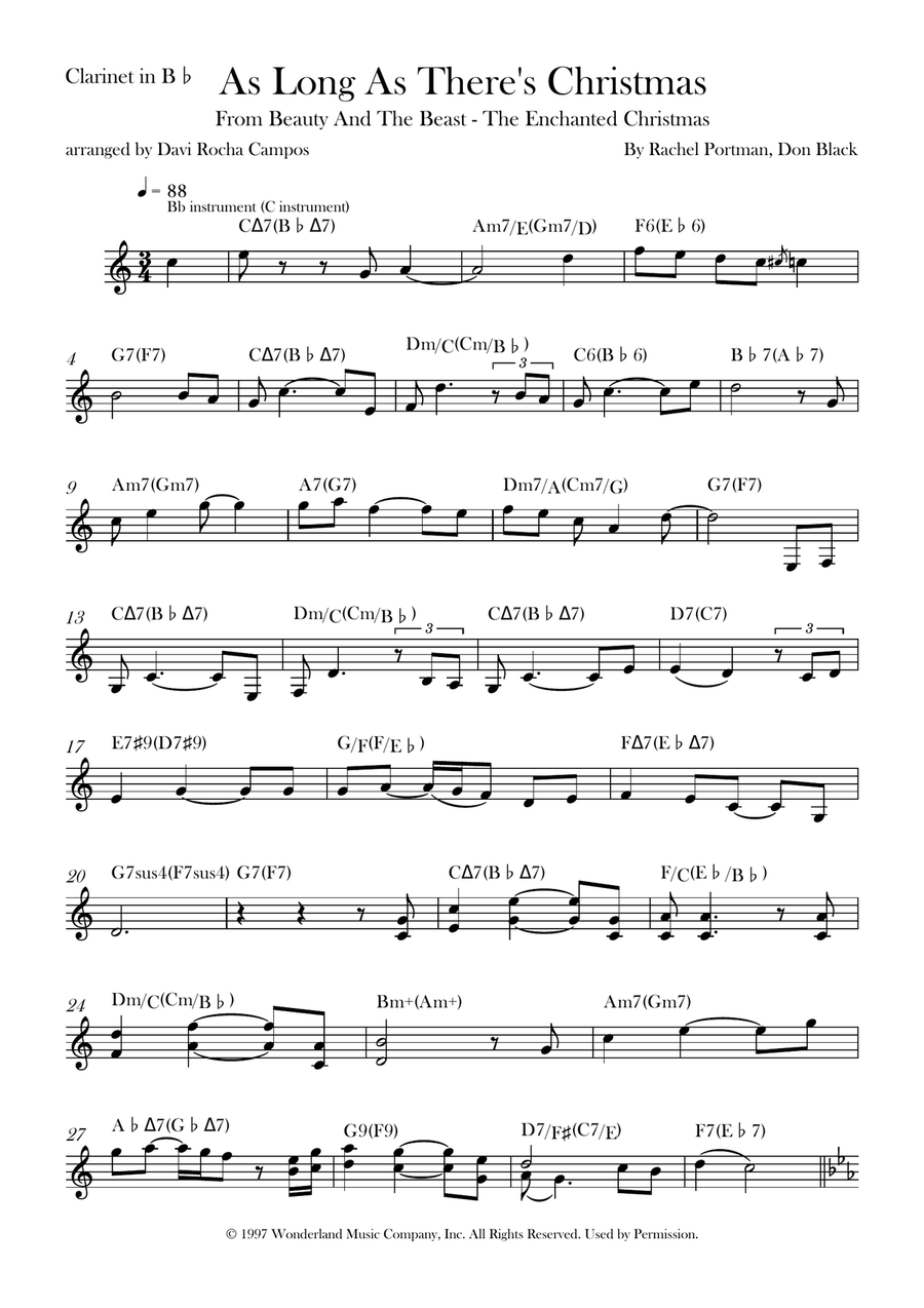 As Long As There's Christmas B-Flat Clarinet scores gallery preview page 1