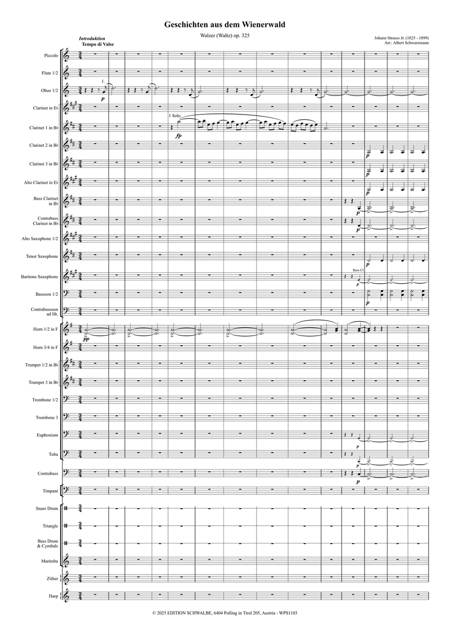 Geschichten aus dem Wienerwald (Tales from the Vienna Woods), Walzer (Waltz) op. 325 Concert Band scores gallery preview page 3