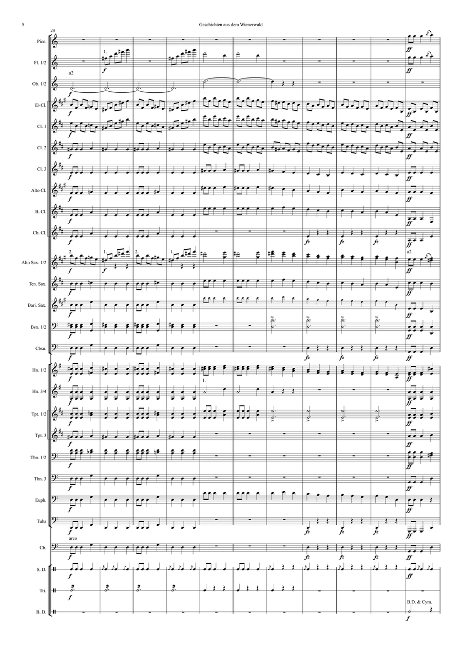 Geschichten aus dem Wienerwald (Tales from the Vienna Woods), Walzer (Waltz) op. 325 Concert Band scores gallery preview page 6
