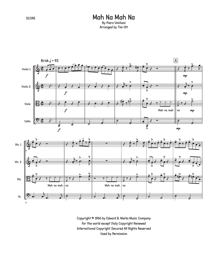Mah-Na Mah-Na Mah-Na Mah-Na String Quartet scores gallery preview page 1