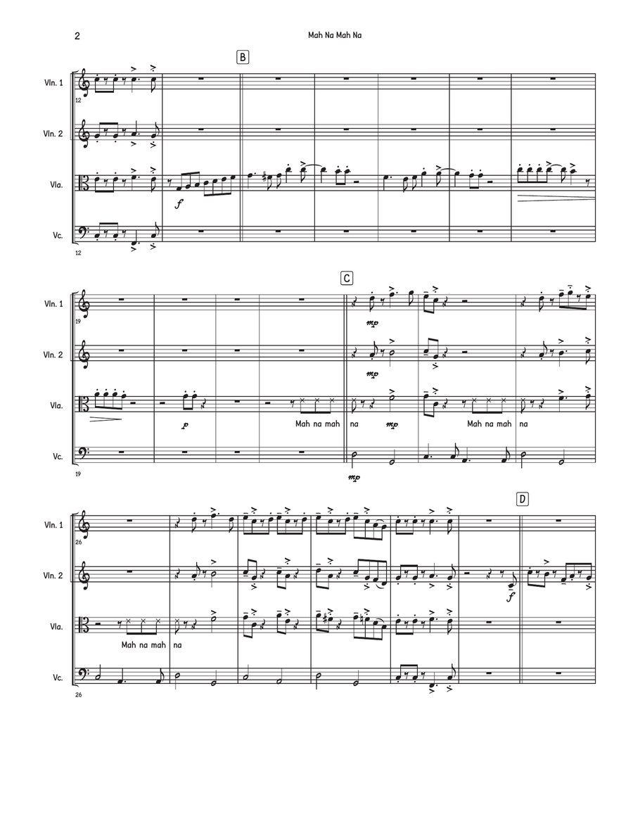Mah-Na Mah-Na Mah-Na Mah-Na String Quartet scores gallery preview page 2
