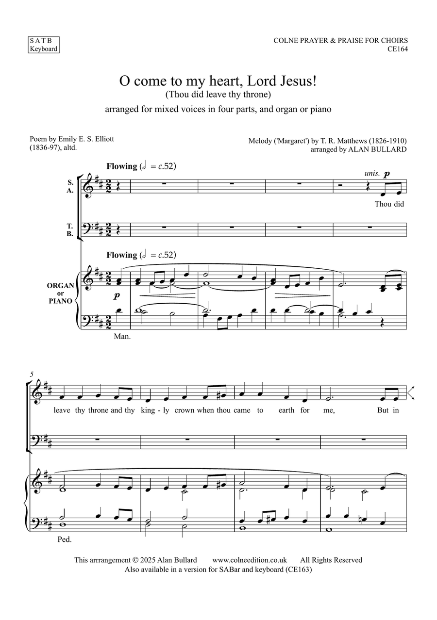 O come to my heart, Lord Jesus! (Thou did leave thy throne) arranged for SATB and keyboard 4-Part scores gallery preview page 3