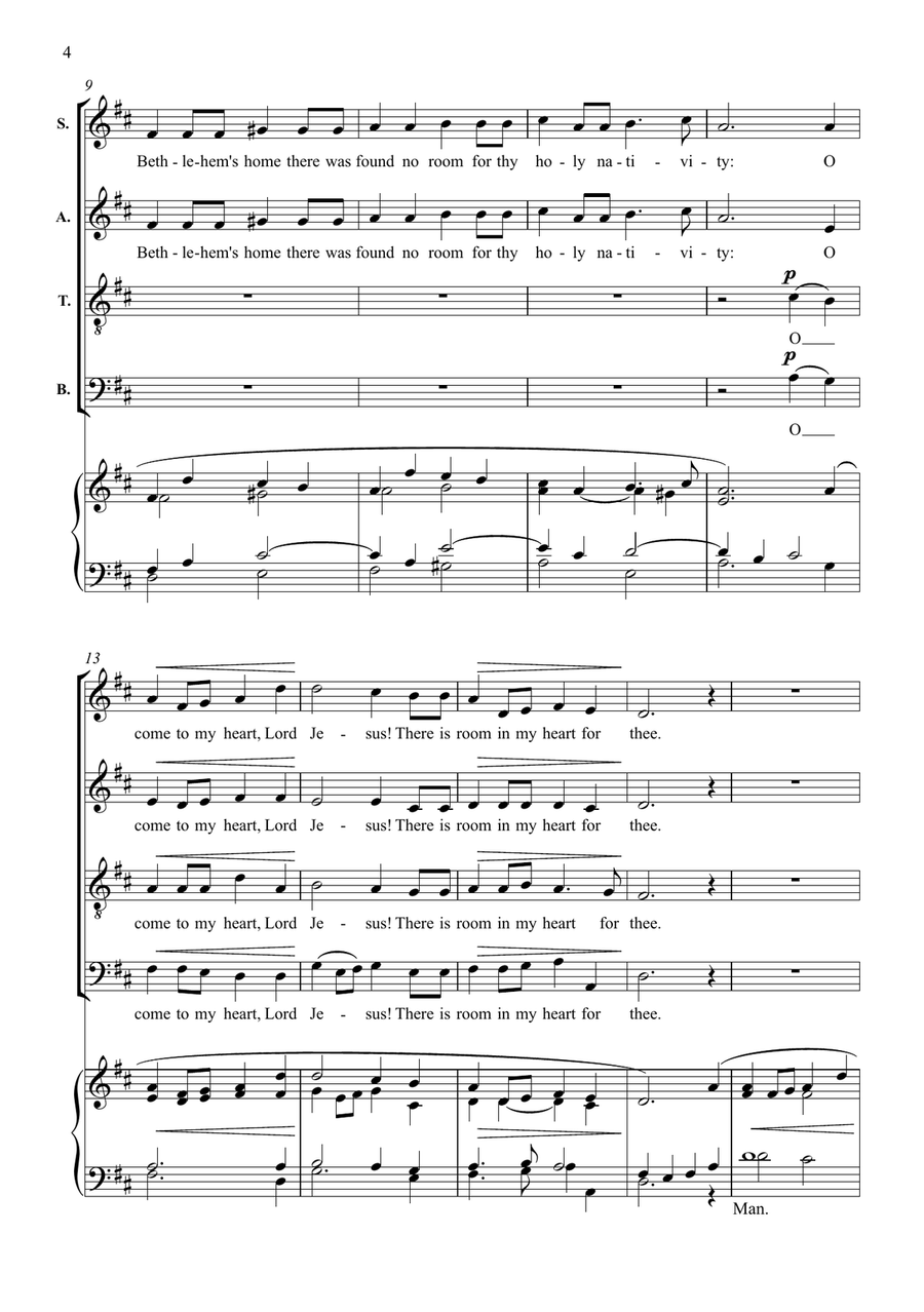 O come to my heart, Lord Jesus! (Thou did leave thy throne) arranged for SATB and keyboard 4-Part scores gallery preview page 4