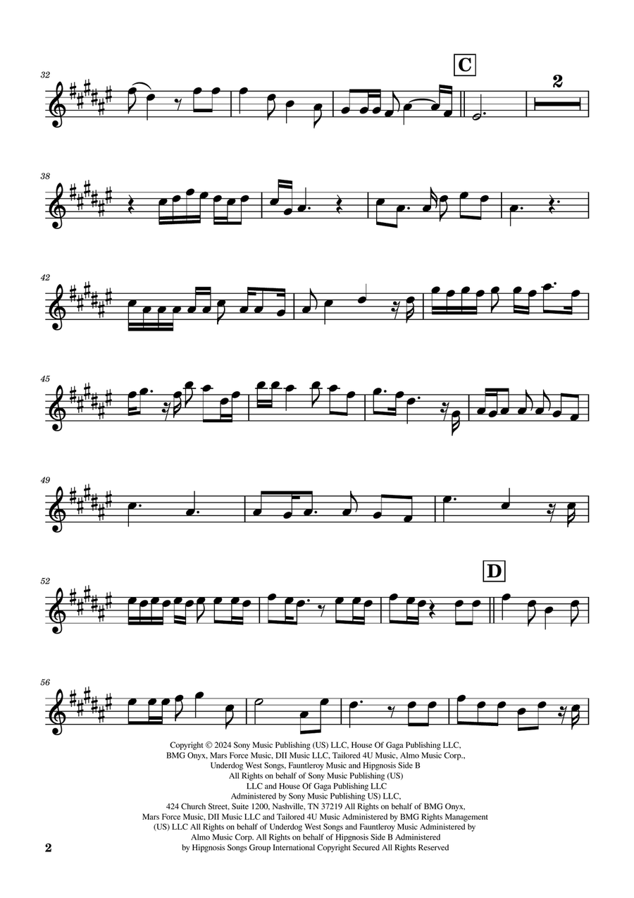 Die With A Smile Tenor Saxophone scores gallery preview page 6