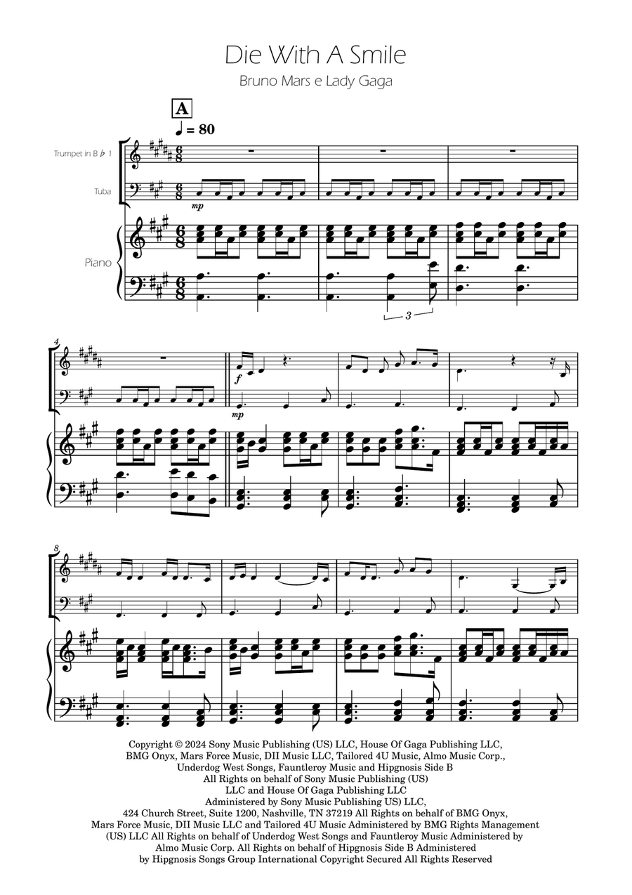 Die With A Smile Brass Duet scores gallery preview page 1
