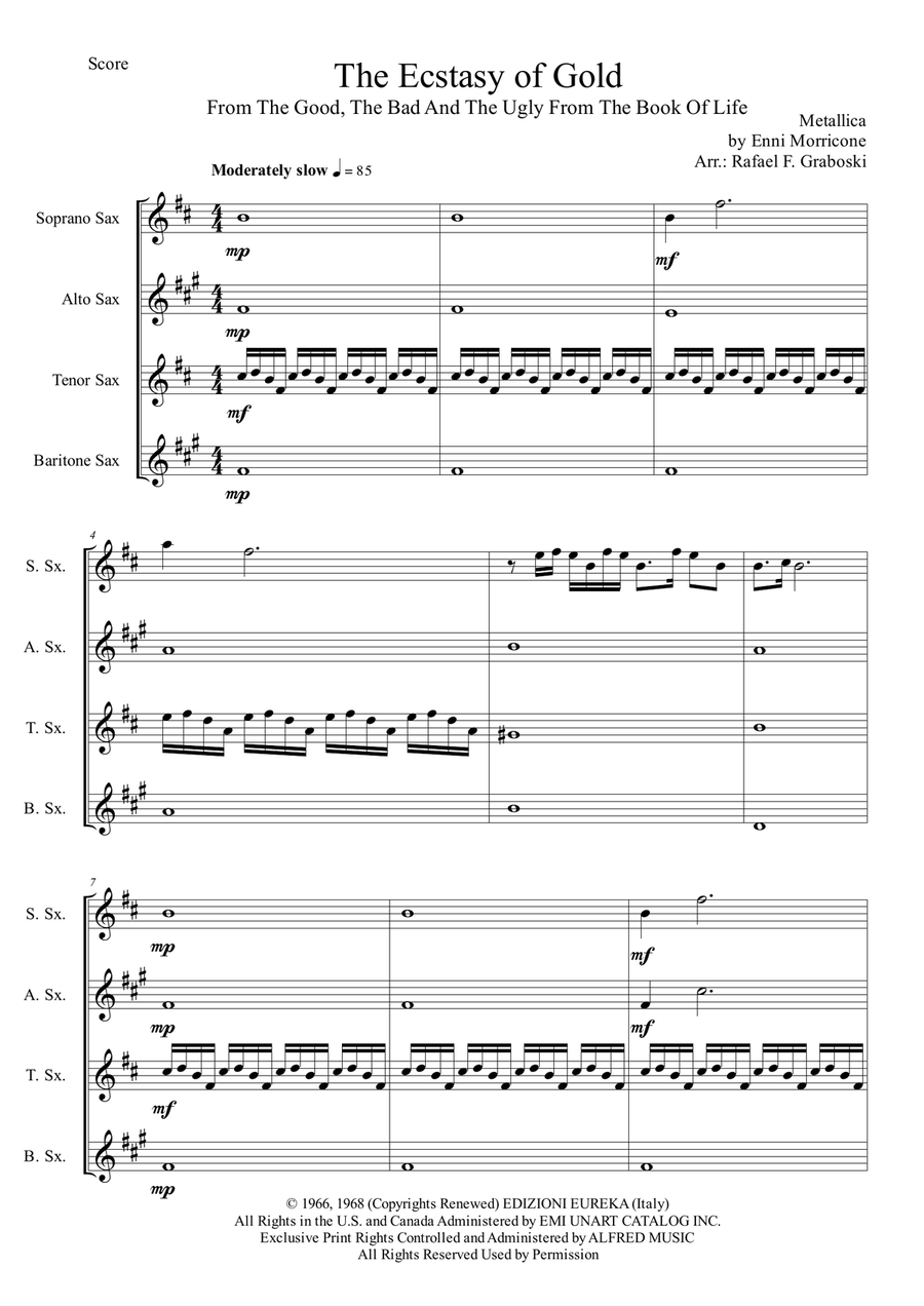 The Ecstasy Of Gold The Ecstasy Of Gold Saxophone Quartet scores gallery preview page 1