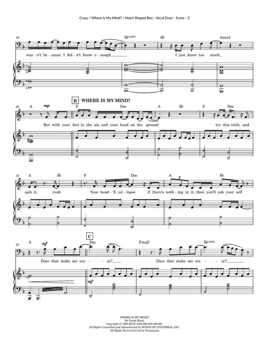 Medley: Crazy with Where Is My Mind? and Heart Shaped Box Baritone Horn TC scores gallery preview page 2