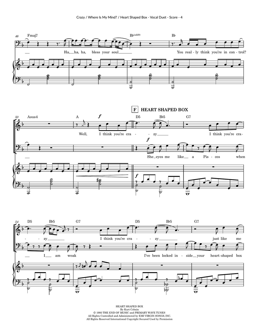 Medley: Crazy with Where Is My Mind? and Heart Shaped Box Baritone Horn TC scores gallery preview page 4