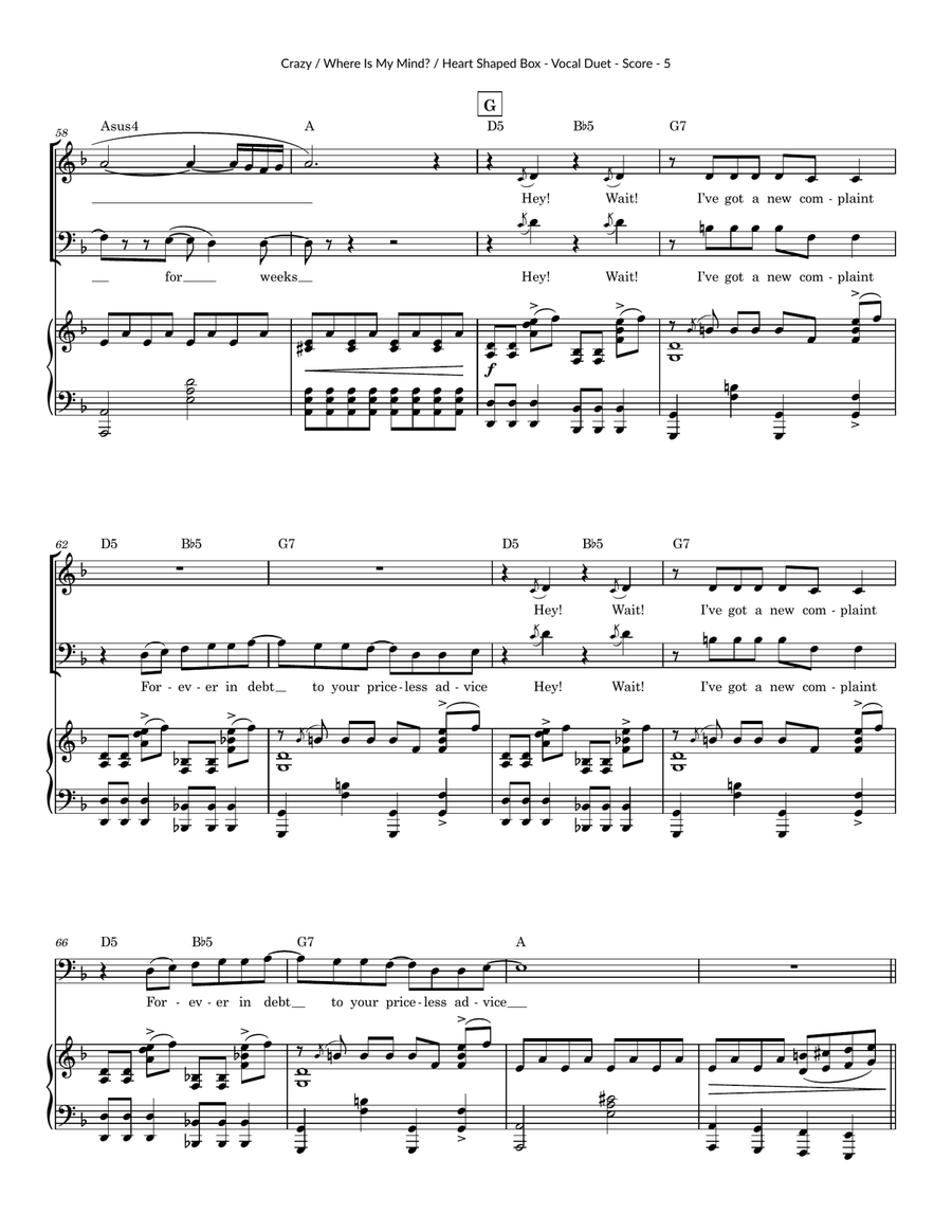 Medley: Crazy with Where Is My Mind? and Heart Shaped Box Baritone Horn TC scores gallery preview page 5