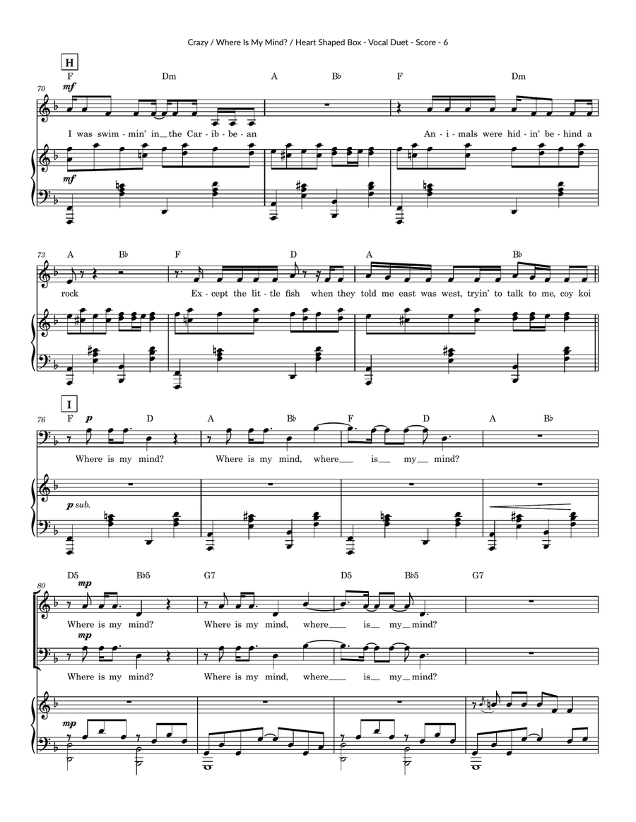 Medley: Crazy with Where Is My Mind? and Heart Shaped Box Baritone Horn TC scores gallery preview page 6