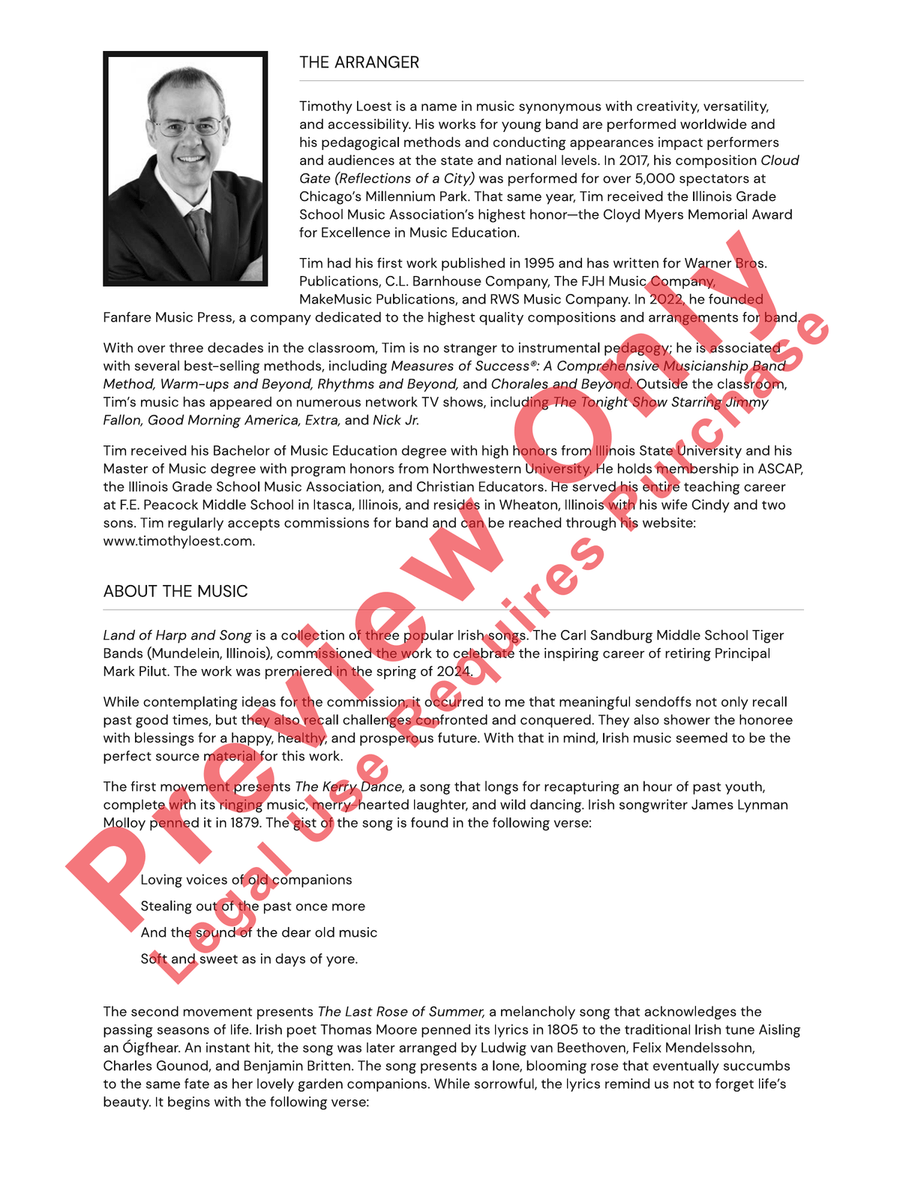 Land of Harp and Song Concert Band scores gallery preview page 3