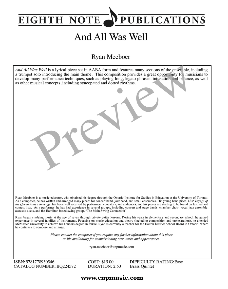And All Was Well And All Was Well Brass Quintet scores gallery preview page 2