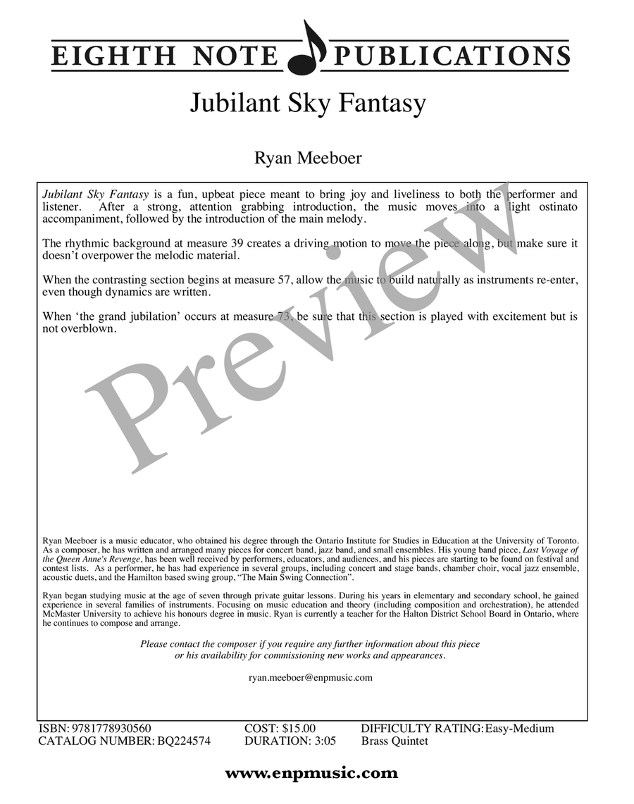 Jubilant Sky Fantasy Jubilant Sky Fantasy Brass Quintet scores gallery preview page 2
