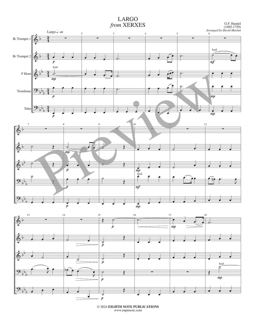 Largo from Xerxes Brass Quintet scores gallery preview page 3