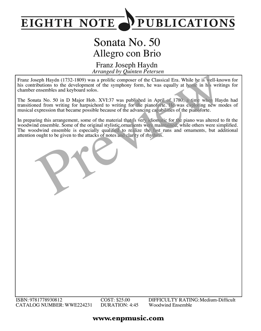 Sonata No. 50 - Allegro con Brio Woodwind Ensemble scores gallery preview page 2