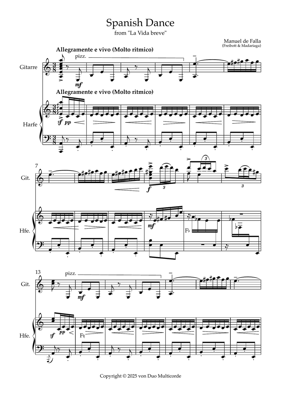 La Vida Breve: Spanish Dance (Danza española No.1) arr. for harp & guitar Chamber Music scores gallery preview page 1