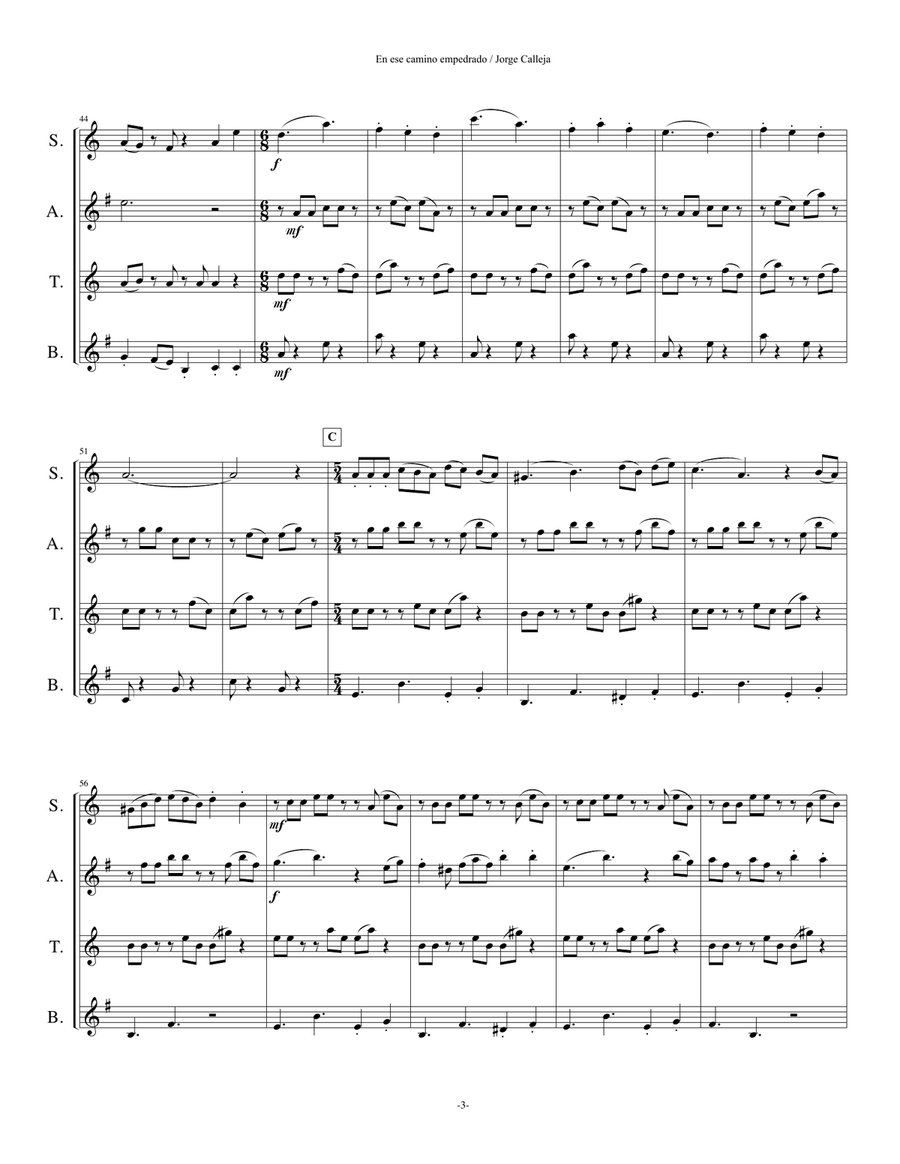 En Ese Camino Empedrado Saxophone Quartet scores gallery preview page 4