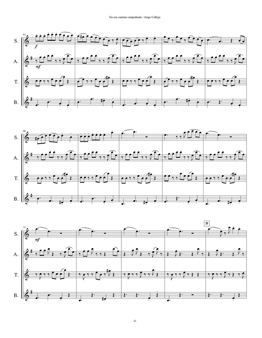 En Ese Camino Empedrado Saxophone Quartet scores gallery preview page 5