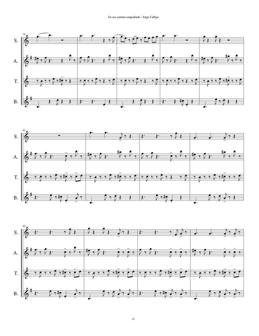 En Ese Camino Empedrado Saxophone Quartet scores gallery preview page 6