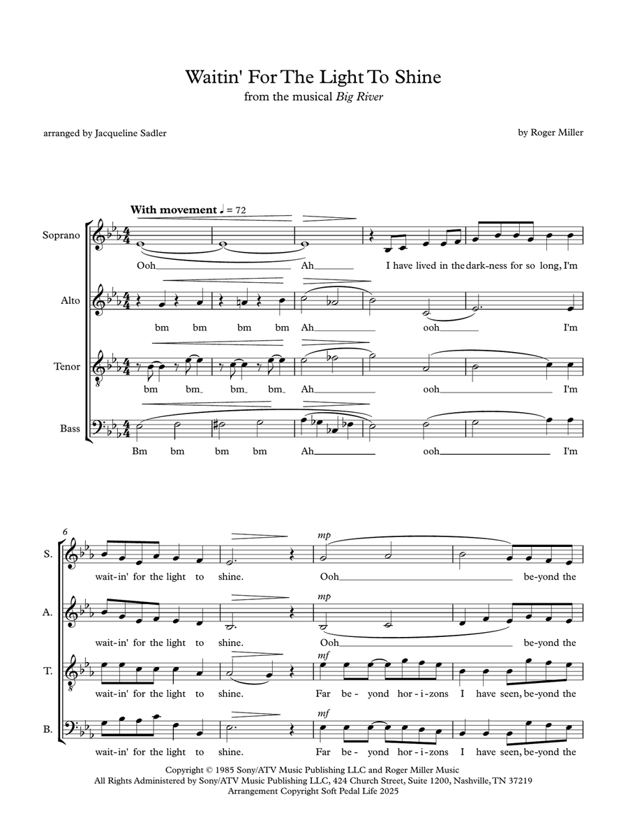 Waitin' For The Light To Shine 4-Part scores gallery preview page 1