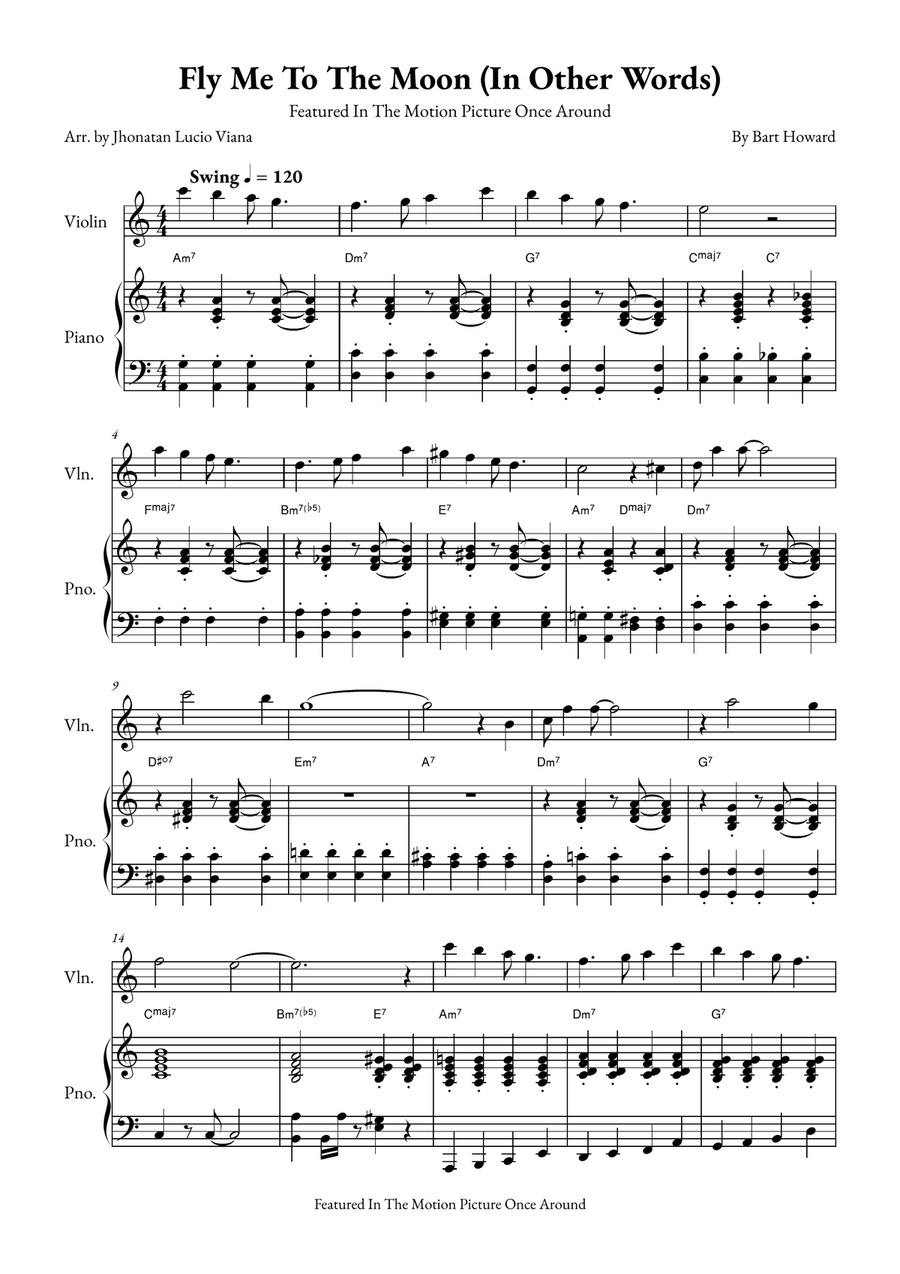 Fly Me To The Moon (In Other Words) Violin Solo scores gallery preview page 1