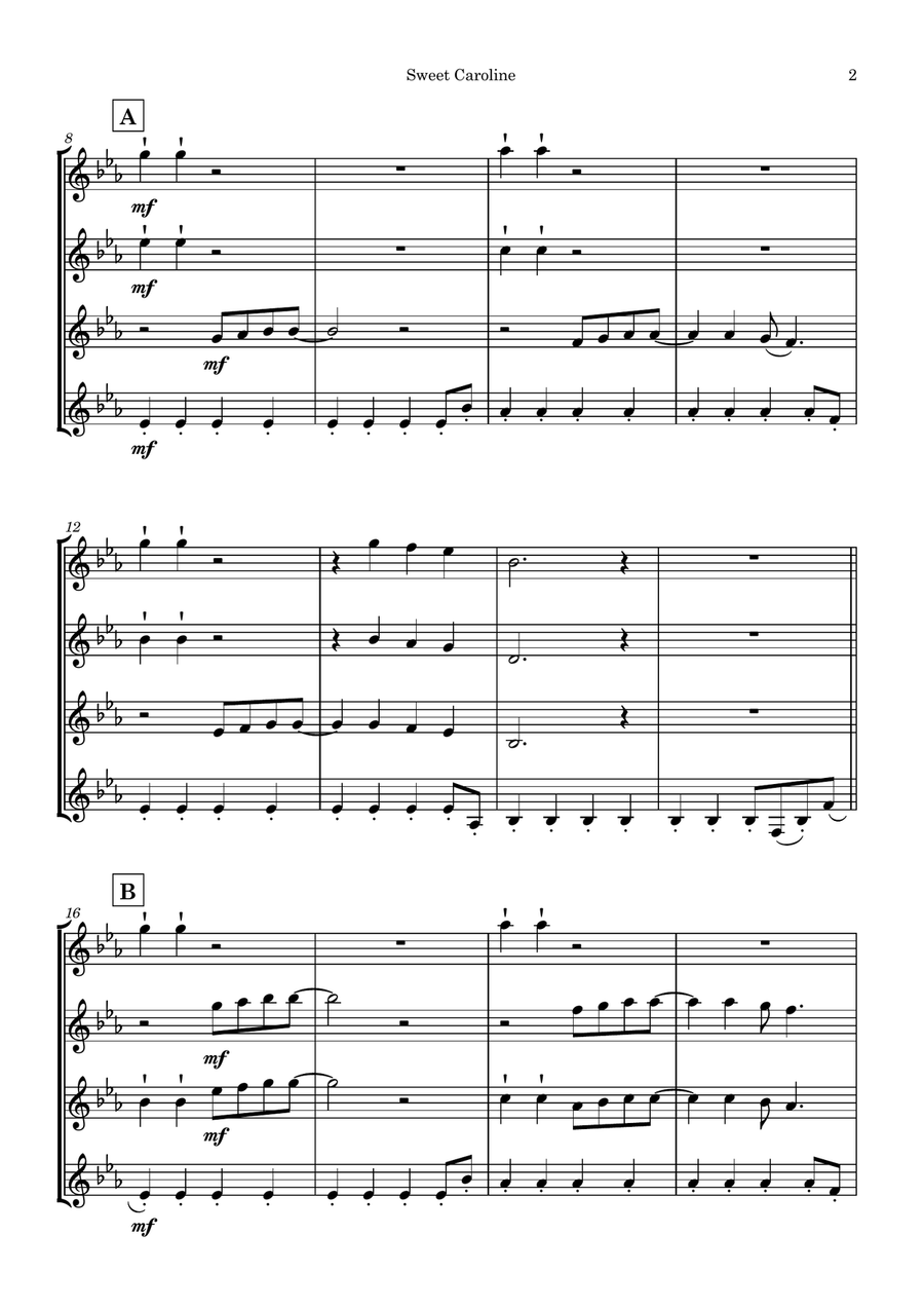Sweet Caroline Sweet Caroline Clarinet Quartet scores gallery preview page 3