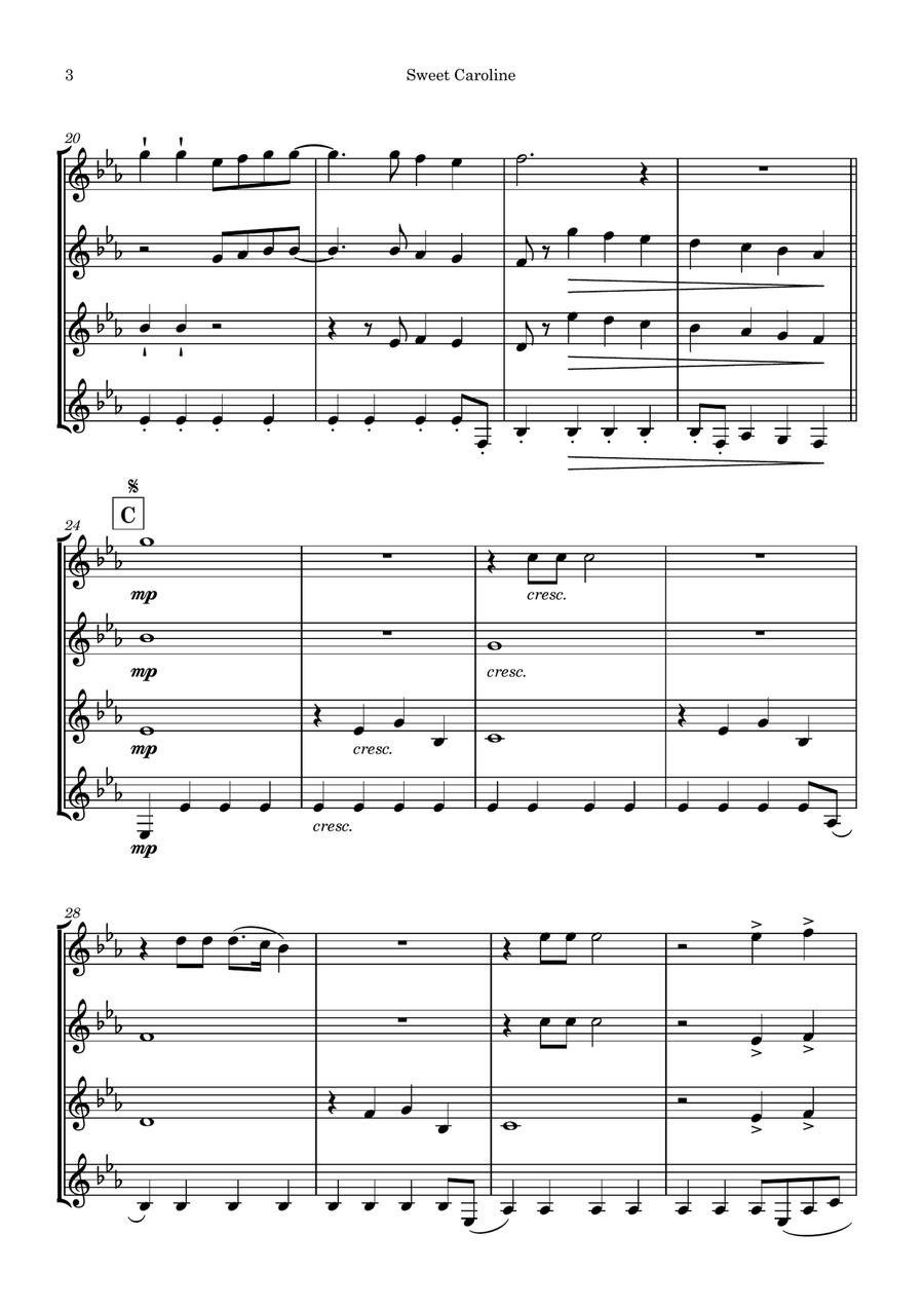 Sweet Caroline Sweet Caroline Clarinet Quartet scores gallery preview page 4