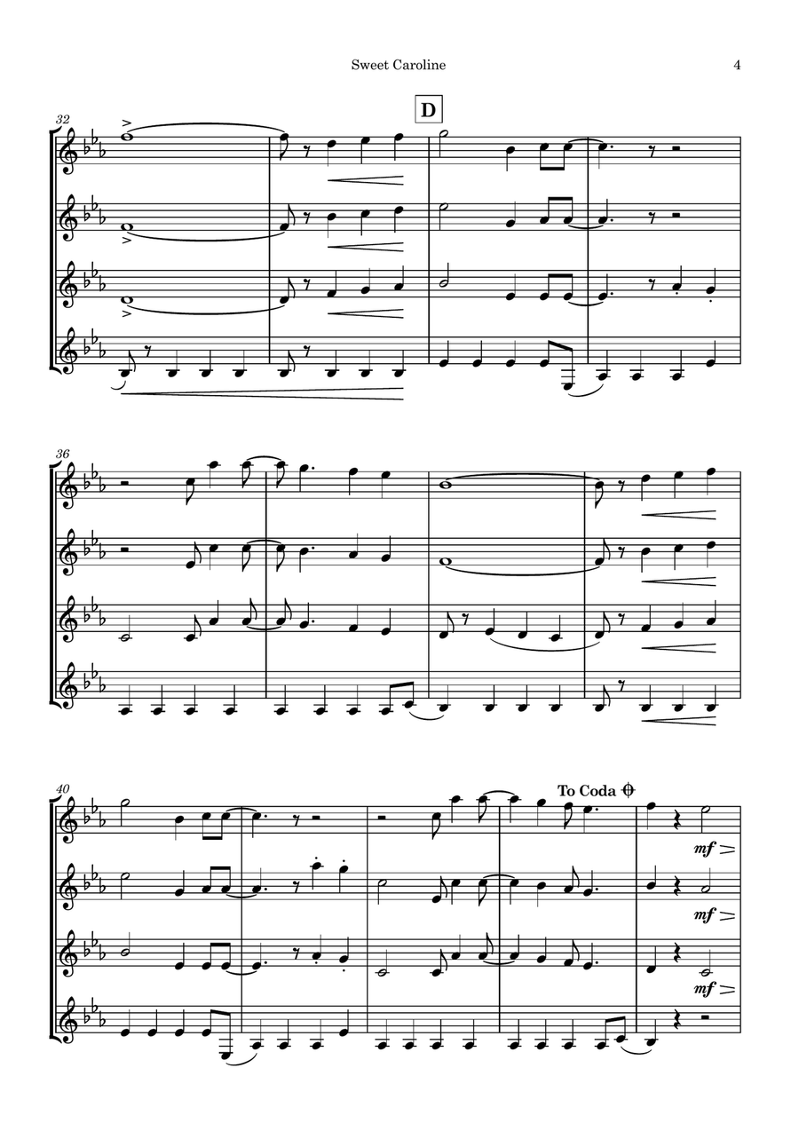 Sweet Caroline Sweet Caroline Clarinet Quartet scores gallery preview page 5