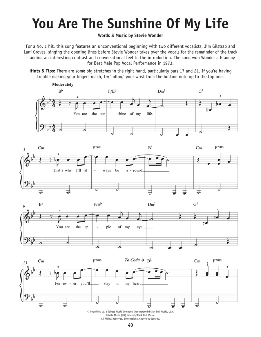 You Are The Sunshine Of My Life Easy Piano scores gallery preview page 1